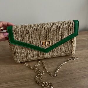 Natural&Green Summer Beach Casual Crossbody Clutch Bag w/Removable Golden Chain